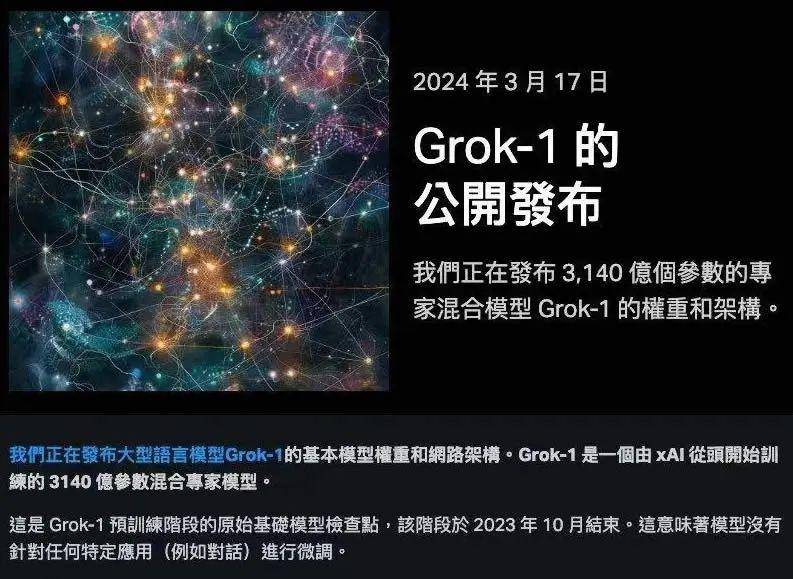 世界上最大的AI大模型:马斯克的Grok 1正式开源 科技大佬 人工智能AI 微新闻 第1张 图片